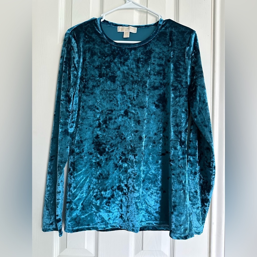 Michael Kors Luxe Teal Crushed Velvet Basic Top Size Large